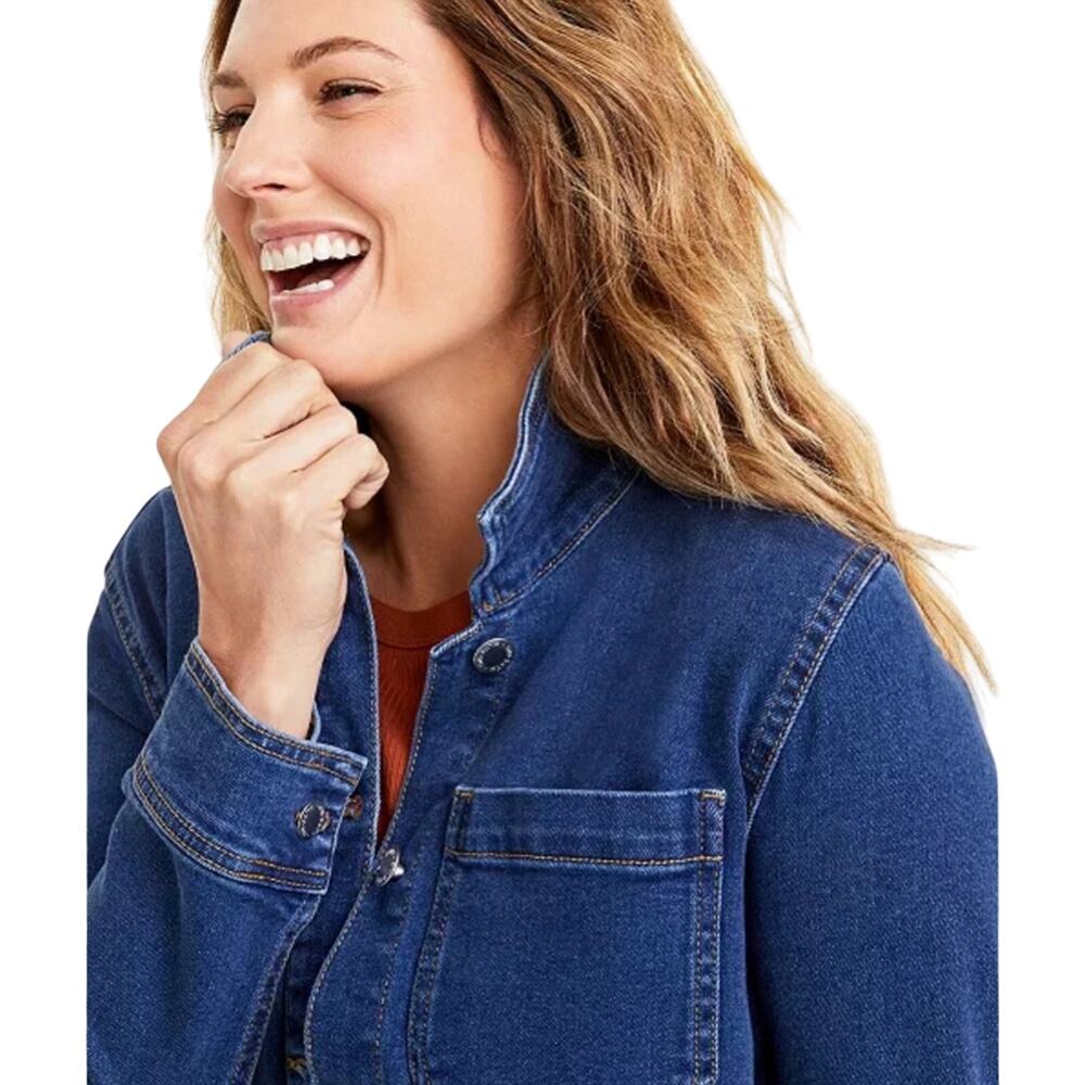 On 34th Women's Belted Denim Wrap Jacket Long Length Fall Winter Medium Wash XS - Picture 6 of 16
